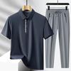 Compra em grupo Terno de seda gelada para jovens, camisa polo masculina de seda gelada de verão, calças de manga curta, conjunto esportivo casual de duas peças