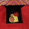 Moeda de Montanha Fantasma de Cinábrio de Latão Caixa Thangka Dupla Face Pingente Gravado com Moedas dos Cinco Imperadores, Ornamento para Pendurar no Carro Caixa Gahu, Presente de Colar