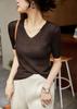 Comércio Exterior Exportação Suéter de Tricô Vazado com Decote em V Feminino Slim Fit Emagrecedor Manga Curta Top Pequeno Verão Feminino