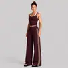 Conjunto de roupas fitness transfronteiriço, conjunto de colete esportivo color block de secagem rápida, conjunto de calças retas soltas para corrida ao ar livre, yoga e fitness