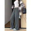 Foto real 2026 Otoño Nuevo Estilo Coreano Pantalones de Pierna Ancha para Mujer Cordón Cierre de Cordones Casuales Sueltos Simples Pantalones 17034