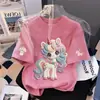 Camiseta de Manga Corta con Estampado Bordado Degradado para Niñas Verano Top Infantil Estilo Coreano Versátil Moda Infantil Camiseta