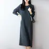 Vestido largo de punto acanalado 100% lana para mujer, Otoño/Invierno, Cuello redondo, Holgado, Por encima de la rodilla, Vestido base de punto