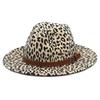 Sombrero de copa de moda europeo y americano con estampado de leopardo Sombrero de jazz Otoño e Invierno sombrero de fieltro de lana de venta caliente transfronteriza sombrero de copa de jazz de ala plana