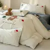 Sin pelusa - colección otoño/invierno, juego de cuatro piezas 60 hilos 100% algodón cerámico cepillado, con lindos diseños de dibujos animados y toallas bordadas, juego de tres piezas 100% algodón