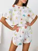 Popular Europeo y Americano Transfronterizo Sexy y Atractivo Bordado Estampado Floral Manga Corta Pantalones Cortos con Aberturas de Rusia