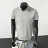 Camiseta Masculina de Malha Pesada Manga Curta 2025 Slim Verão Cor Lisa Simples Gola Redonda Ombro Direito Manga Meia Manga Camada Base