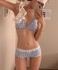 Dopamine Nuevo Cuadros Cuello Halter Bikini Boxer Traje de Baño de una Pieza para Mujer Envío Directo Estilo Pequeño Fresco Ins Traje de Baño con Abertura