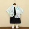 Conjunto de Camisa de Manga Corta Floral Delgada de Verano para Niños, Atuendo de Rendimiento Informal Elegante Estilo Coreano de Moda para Niños