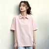 Camiseta casual de algodão puro com gola polo de manga curta para mulheres, top versátil estampado estilo Ins, camiseta da moda