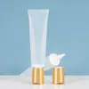 Suministro Directo de Fábrica de Tubo Suave Transparente Tipo Exprimidor Portátil de 60 ml con Tapa Dorada y Boca de Rosca para Dispensar Productos para el Cuidado de la Piel
