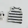 Dianxi Conjunto de Ropa con Capucha Estampado de Dibujos Animados de Verano para Bebé Chaleco Rayado Pantalones de Algodón Conjunto de Tres Piezas