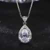 Xiaohongshu Kuaishou Douyin Influencer En Vivo Collar Chapado en Plata Piedra de Alto Carbono Diamante Cuadrado Lágrima Forma de Pera Colgante para Mujer Venta al por Mayor
