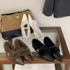 Wanwanfeng Zapatos de tacón de cuña con punta cuadrada de terciopelo Birkenstock Zapatos de vestir individuales para mujer 2026 Otoño Wanwanfeng Tacón grueso Zapatos pequeños de cuero para el trabajo
