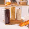 Frasco de vidrio para almacenar alimentos, con tapa sellada de bambú, adecuado para organizar despensas para pasta, frutos secos, harina y alimentos de grano