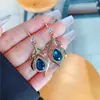 Novos brincos azuis de cristal elegantes e da moda 2023 para mulheres Coreia do Sul socialite da moda longos todos os jogos brincos de celebridade da internet