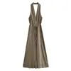 Moda Europea y Americana para Mujer Verano 2023 Vestido Midi de Lino con Cuello Halter Vestido de Temperamento RR3-66725