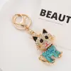 Chaveiro Pingente de Gato Europeu e Americano Criativo Cravejado com Diamantes Desenho Animado Fofo Animal de Estimação Pingente de Bolsa de Metal Atacado