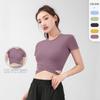 Top Cruzado de Melocotón de Manga Corta para Correr y Fitness, Suave y Amigable con la Piel, Cintura Cruzada, Ropa de Yoga al Aire para Mujer