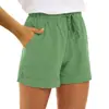 Shorts Casuales de Color Sólido para Mujer, Estilo Europeo y Americano, de Algodón y Lino, con Bolsillos, Cordón, Cintura Alta, Transpirables, Ligeros, Deportivos, Shorts de Cinco Puntos para Mujer