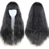 Peluca con flequillo Qi, permanente de maíz, bigotes, esponjosa, pequeña onda, cabello largo rizado, multicolor, cos, cabello falso, peluca morada Taro cubierta