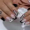 Simple corto línea de leopardo estampado de vaca lechera francés usando uña pieza de uña terminado al por mayor uña postiza parche de arte de uñas conjunto