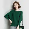 Blusa Feminina com Manga Morcego, Nova Moda Outono Estilo Coreano Versátil Solta Manga Morcego Ombro a Ombro Tricô Camiseta