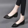 Zapatos versátiles de tacón grueso para mujer 2026 otoño nuevo estilo tacón medio bajo punta cuadrada hebilla cuadrada versátil zapatos de trabajo mocasines