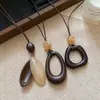 Colar com Pingente de Círculo Longo Irregular Vintage para Mulheres, Corrente de Suéter Ajustável Estilo Étnico, Acessório de Alta Qualidade