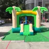 Cama elástica inflable con tobogán para niños, esquema de color azul y amarillo con casa inflable de zona de seguridad, equipo de entretenimiento para actividades al aire libre