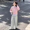 Estilo académico perezoso artístico otoño temprano nuevo sudadera con capucha de retazos a rayas solapa conjunto de pantalones casuales versátil estilo coreano para niñas