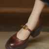 Zapatos Mary Jane de una sola capa con plataforma gruesa y tacón grueso, estilo británico retro, para mujer, primavera y otoño, color antiguo pulido, puntera redonda, versátiles, de boca poco profunda, tacón alto