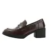 Mocasines Retro Franceses de Tacón Grueso para Mujer Primavera 2026 Nuevo Estilo Estilo Británico Ropa de Trabajo Zapatos de Cuero Marrones de Tacón Alto Planos Jk