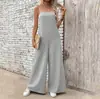 Procesamiento Personalización Suministro Exclusivo Transfronterizo Venta Caliente en Amazon Mono de Tirantes Pierna Ancha Europeo y Americano Pantalones Largos Casuales Sueltos para Mujer