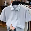 Camisa Polo Masculina de Manga Curta para o Verão de 2026, Respirável, Casual, Confortável, Respirável, Listras Coloridas em Blocos, Camiseta de Modelagem Solta