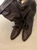 Botas de Montar de Moda Otoño/Invierno 2026 para Mujer, con Punta Fina y Tacón Grueso, Botas Altas de Encaje Vintage Estilizadas, Botas Apilables de Apertura Amplia
