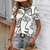 Camiseta de Moda Transpirable de Verano para Mujer con Interesante Estampado de Rostro Abstracto 3D, Nueva Camiseta de Cuello Redondo 2024