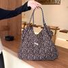 Bolso de Hombro con Cordón de Pana con Estampado de Leopardo Retro Coreano Moda Gran Capacidad Bolso Sobaco Bolso de Mano Casual Versátil Bolso Tote