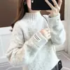 Suéter de Tricô Pulôver Gola Alta Meia Manga Estilo Coreano para Outono e Inverno, Nova Blusa de Manga Longa, Peça Básica Estilosa para Mulheres