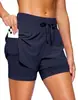 Pantalones cortos de running 2 en 1 para mujer más vendidos en Europa y América, de cintura alta con cordón, con forro para privacidad, pantalones casuales deportivos de secado rápido