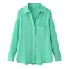 Ropa de mujer transfronteriza al por mayor 2026 nueva moda casual versátil color liso con botones manga larga cuello camisero top