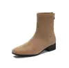 Nuevas Botas Cortas de Estilo Coreano Retro de Piel Gamuzada, Punta Cuadrada, Versátiles, con Tacón Grueso, Alargadoras, Adelgazantes, Tacón Grueso, Botas Martin de Tacón Medio para Otoño e Invierno