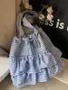 Bolso versátil de lona a cuadros, bolso tipo cubo de encaje de gran capacidad, bolso tote pequeño para artículos varios de chica commuter, bolso tote lindo