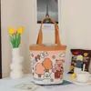 Bolsa Bucket Grafite Fofa, Bolsa Cilíndrica Estampada Ins, Bolsa de Lona para Almoço, Lancheira Feminina Estilo Coreano, Bolsa de Mamãe