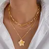 Cadena de clavícula multicapa de perlas artificiales transfronteriza europea y americana más vendida con colgantes de estrella de mar y concha, joyería de estilo ins para mujer