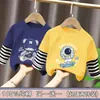 Camiseta a rayas de manga larga de algodón puro elegante para niños, estilo primavera y otoño, para niños mayores, con diseño de imitación de dos piezas