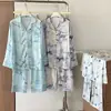 Conjunto de Estilo Nacional Retro Teñido Liso, Nuevo Estilo Chino, Pijama de Seda Helada para Mujer, Se Puede Usar Afuera, Pantalones Largos, Ropa de Casa con Pintura a Tinta