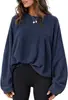 Nuevo Sudadera de Polar para Otoño e Invierno con Cuello Redondo Hombro Caído Holgada Casual Moda Calle Suave Cómoda