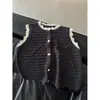 Chaleco de encaje a cuadros de punto hueco retro estilo japonés con botones para mujer, chaqueta suéter sin mangas que reduce la edad para otoño