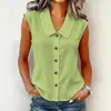 2026 Nova Moda Verão Europeia e Americana Comércio Exterior Roupas Femininas Amazon Moda Cor Sólida Gola V Alça Tricô Botão Top Camiseta Feminina